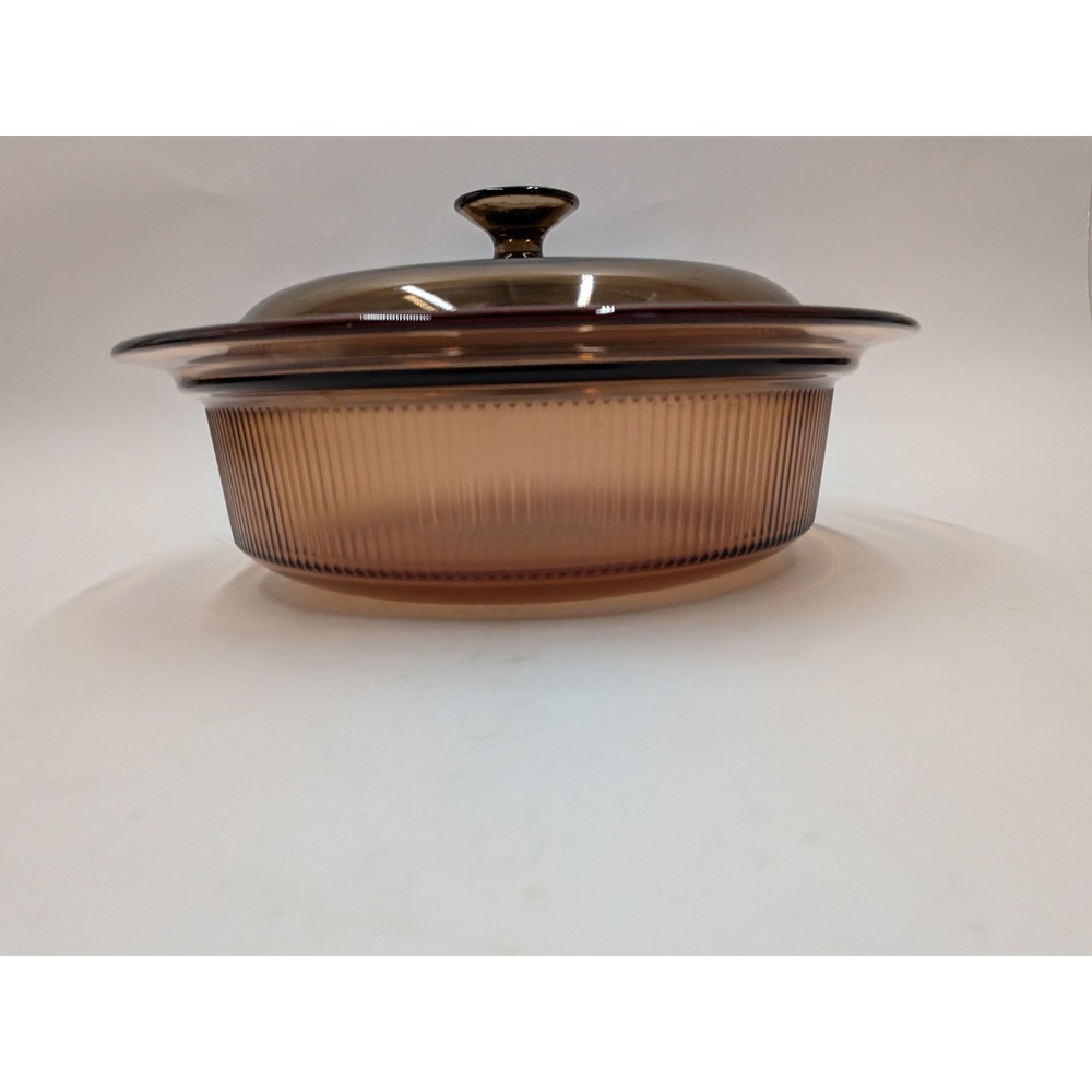 Corning Vision Amber Glass 2.5 Qt Casserole Dish with Lid V-33-B Ribbed USA